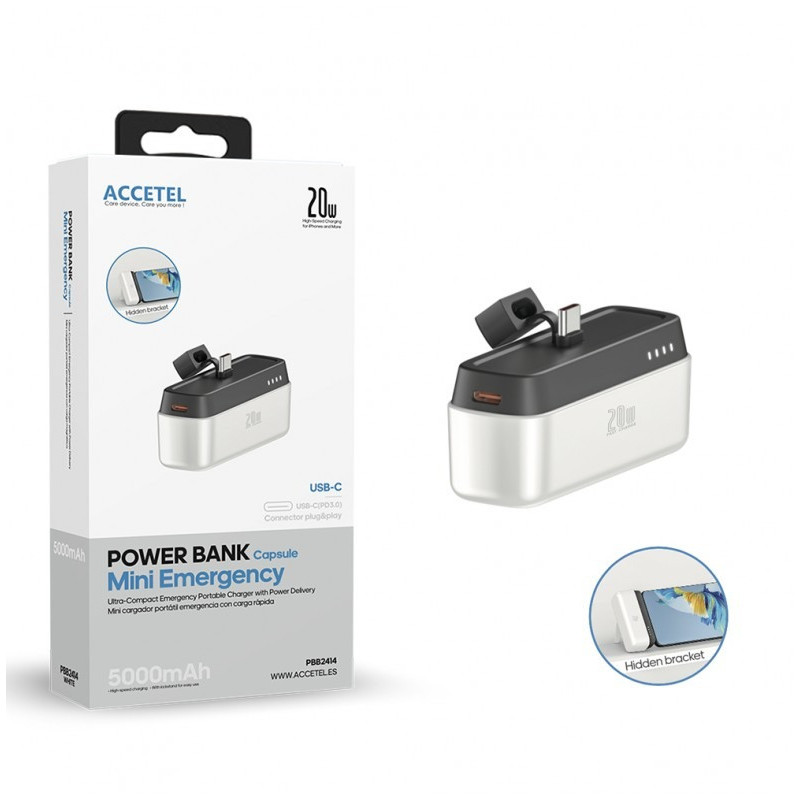 PBB2414B Mini Batería externa USB-C | 5000 mAh, 20 W PD 3.0 – Negro