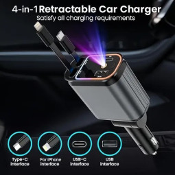 Cargador de Coche Retráctil 4-en-1 66W con Luz LED Ambiente
