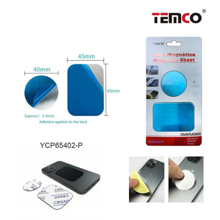 Hoja Magnética Plateada Temco para Móviles – Compatible con Soportes Magnéticos