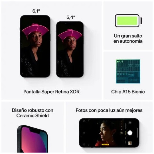 Apple iPhone 13 Mini | 5.4" OLED, Chip A15 Bionic, 5G | Precintado con 1 Año de Garantía