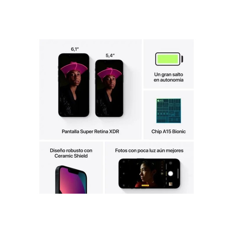 Apple iPhone 13 Mini | 5.4" OLED, Chip A15 Bionic, 5G | Precintado con 1 Año de Garantía