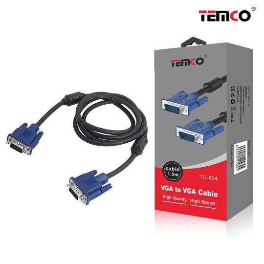 Cable VGA-VGA 1.5m TC-X04 – Vídeo Analógico de Alta Calidad Cable VGA-VGA 1.5m TC-X04 – Vídeo Analógico de Alta Calidad