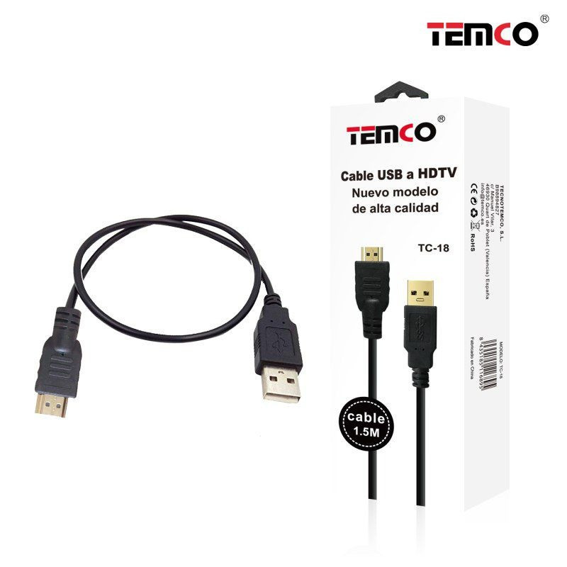 Cable HDMI a USB 1.5m TC-18 – Adaptador Solo Carga Cable HDMI a USB 1.5m TC-18 – Adaptador Solo Carga