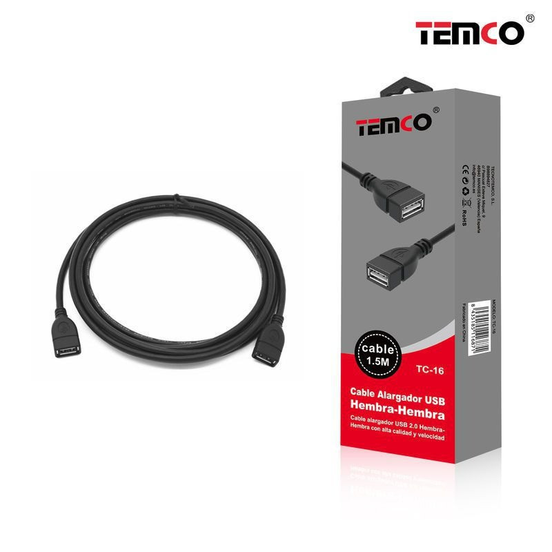 Cable USB hembra-hembra 1.5m TC-16 – Extensor USB 2.0 Cable USB hembra-hembra 1.5m TC-16 – Extensor USB 2.0