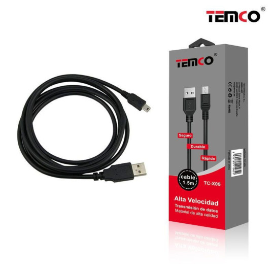 Cable USB-Mini USB 1.5m TC-X05 – Carga y Transferencia de Datos Cable USB-Mini USB 1.5m TC-X05 – Carga y Transferencia de Datos