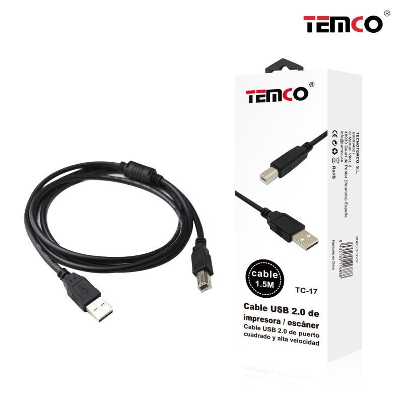 Cable Impresora 1.5m USB 2.0 TC-17 – Conexión Estable y Rápida Cable Impresora 1.5m USB 2.0 TC-17 – Conexión Estable y Rápida