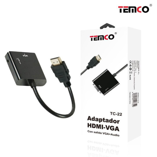 Adaptador HDMI a VGA TC-22 – Conversor HDMI-VGA con Chip Integrado y Audio Adaptador HDMI a VGA TC-22 – Conversor HDMI-VGA con Chip Integrado y Audio
