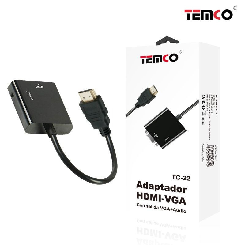 Adaptador HDMI a VGA TC-22 – Conversor HDMI-VGA con Chip Integrado y Audio Adaptador HDMI a VGA TC-22 – Conversor HDMI-VGA con Chip Integrado y Audio