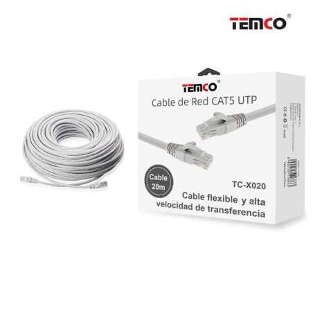 Cable Internet 20m TC-X020 – CAT5E UTP RJ-45 Macho-Macho de Alta Velocidad