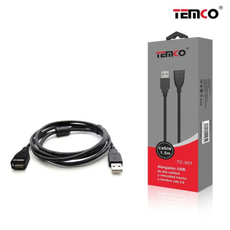 Cable USB macho-hembra 1.5m TC-X01 – Alargador USB 2.0 Alta Velocidad