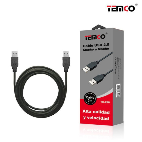 Cable USB macho a macho 3m TC-X26 – USB 2.0 Alta Velocidad