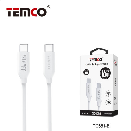 Cable Tipo C a Tipo C 20cm 3.3A PD65W Blanco – TC651-B