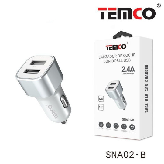 Cargador Coche 2xUSB 2.4A Blanco SNA02-B | Doble puerto y carga rápida Cargador Coche 2xUSB 2.4A Blanco SNA02-B | Doble puerto y carga rápida