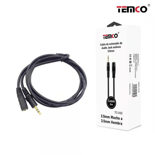 Cable Audio 3.5mm Macho-Hembra 5m TC-X32 | Extensión de sonido de alta calidad Cable Audio 3.5mm Macho-Hembra 5m TC-X32 | Extensión de sonido de alta calidad