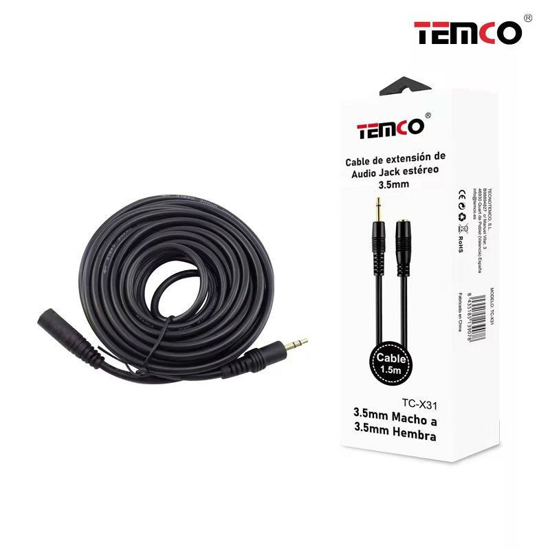 Cable Audio 3.5mm Macho-Hembra 1.5m TC-X31 | Extensión de sonido de alta calidad Cable Audio 3.5mm Macho-Hembra 1.5m TC-X31 | Extensión de sonido de alta calidad
