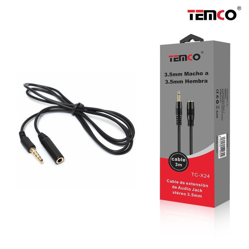 Cable Audio 3.5mm Macho-Hembra 3m TC-X24 | Extensión Estéreo Alta Calidad Cable Audio 3.5mm Macho-Hembra 3m TC-X24 | Extensión Estéreo Alta Calidad