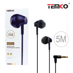 Auriculares con cable 5m Negro EA51-N | Sonido Claro y Confortable