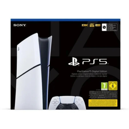 Sony PS5 Slim Digital Edition, 825 GB SSD, 4K, 1 mando, Chasis E, Blanco