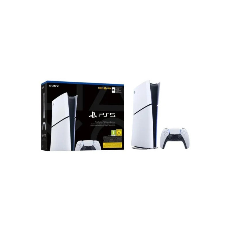 Sony PS5 Slim Digital Edition, 825 GB SSD, 4K, 1 mando, Chasis E, Blanco
