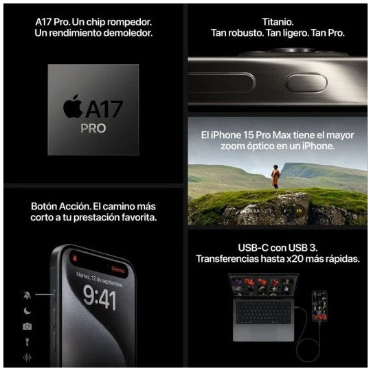 Apple iPhone 15 Pro Max Reacondicionado | 256 GB, 512 GB o 1 TB | 1 Año de Garantía